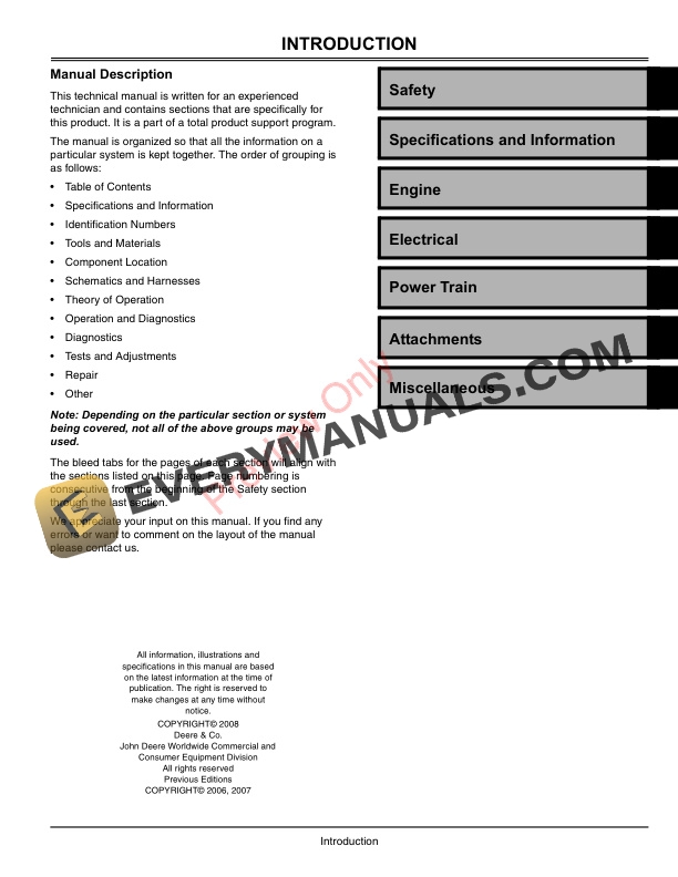 John Deere Z245 and Z425 EZtrak Technical Manual TM1498 01NOV09 3