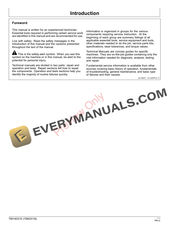 John Deere Z335E Z335M Z345M Z345R Z355E Z355R and Z375R ZTrak Mowers Technical Manual TM140319 15NOV18 2