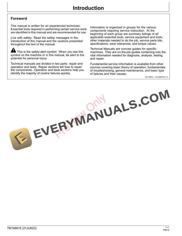 John Deere Z335E Z345M Z345R Z355E Z355R Z365R and Z375R ZTrak Mowers 160001 Technical Manual TM166619 21JUN23 2