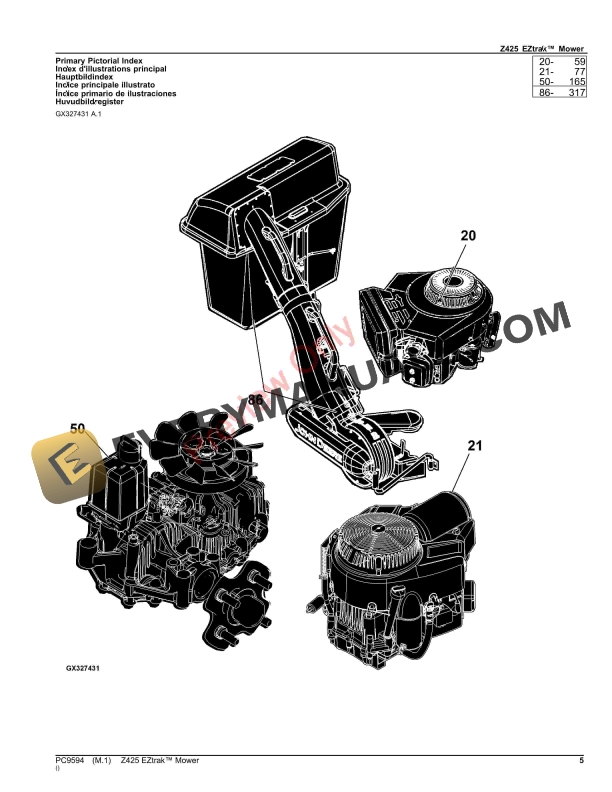John Deere Z425 EZTRAK MOWER Parts Catalog PC9594 12NOV23-5