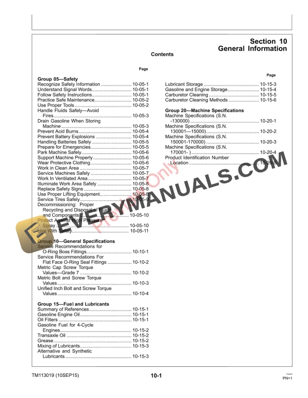 John Deere Z425 Z435 Z445 and Z465 EZtrak Mowers Technical Manual TM113019 10SEP15 5
