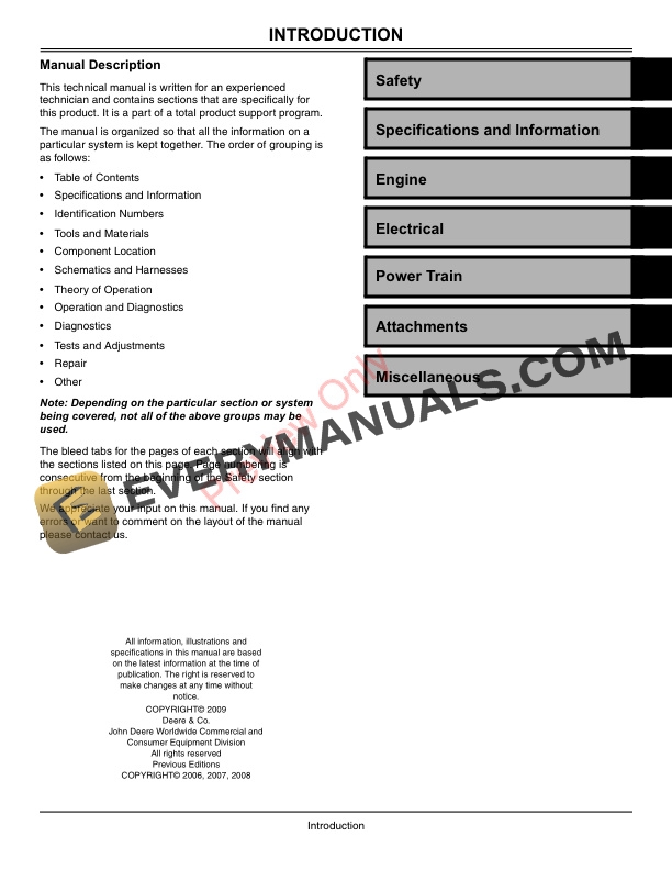 John Deere Z445 and Z465 EZtrak Technical Manual TM1499 01NOV09 3