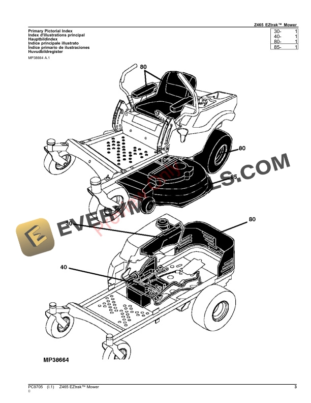 John Deere Z465 Eztrak Mower Parts Catalog PC9705 24AUG23-3
