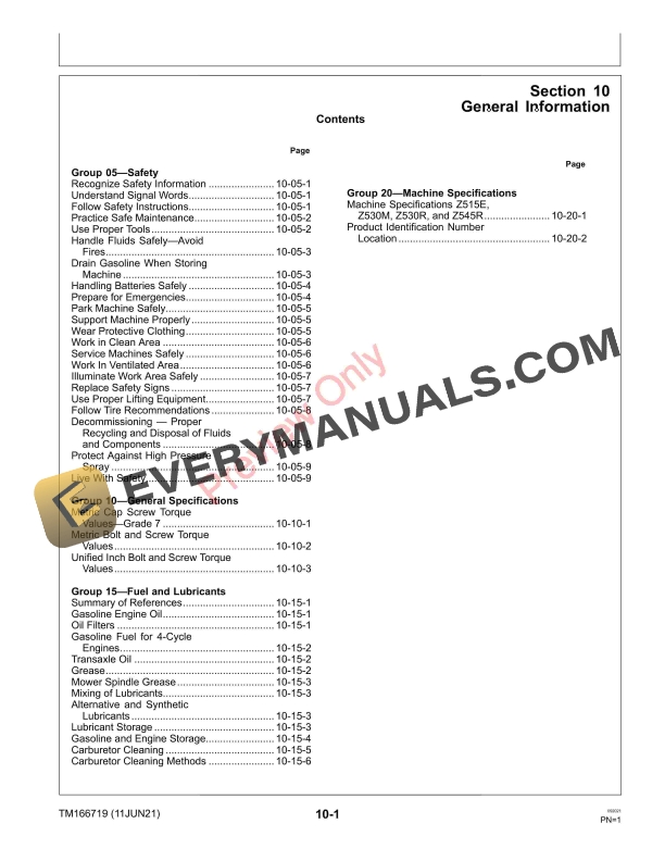 John Deere Z515E Z530M Z530R Z545R ZTrak Mower 010001 100000 Technical Manual TM166719 11JUN21 5
