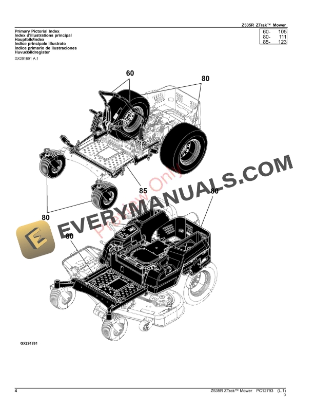 John Deere Z535R ZTrak Mower Parts Catalog PC12793 10SEP26-4