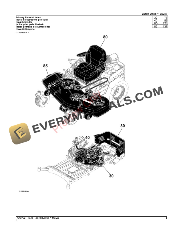 John Deere Z540M ZTrak Mower Parts Catalog PC12792 12NOV23-3