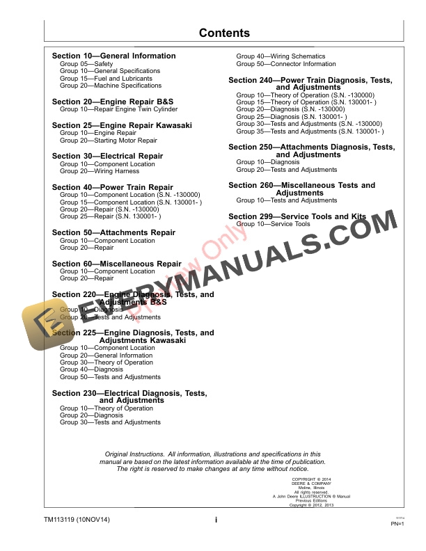 John Deere Z625 Z645 Z655 and Z665 EZtrak Mower Technical Manual TM113119 14SEP16 3