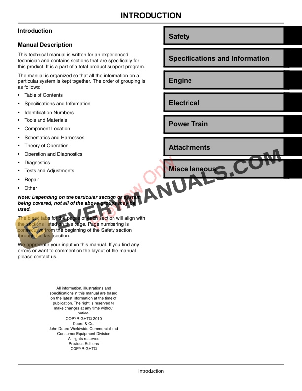 John Deere Z710A Z720A Series ZTrak Mower Technical Manual TM111019 01FEB11 3
