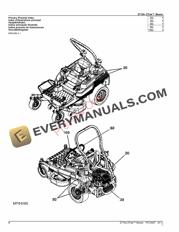 John Deere Z710A ZTrak Mower Parts Catalog PC10407 10MAY23 4