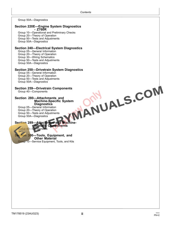 John Deere Z720E Z735E Z730M Z735M Z740R and Z760R Mid Technical Manual TM178519 23AUG23 4