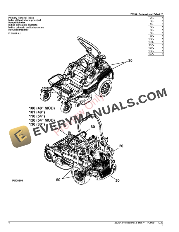 John Deere Z820A Professional Z-Trak Parts Catalog PC9681 31AUG23-4