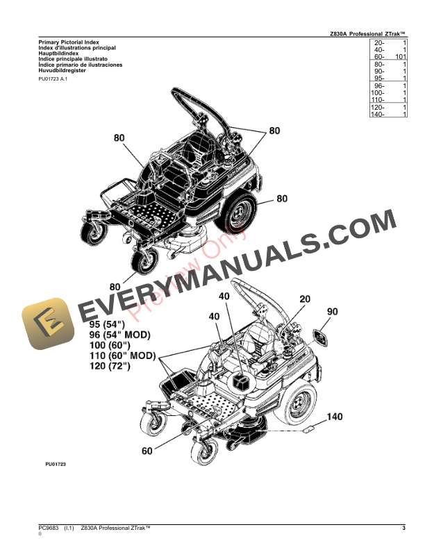 John Deere Z830A Professional ZTrak Parts Catalog PC9683 24AUG23-3