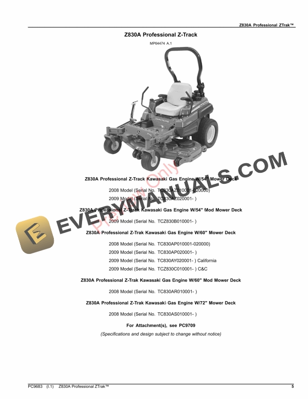 John Deere Z830A Professional ZTrak Parts Catalog PC9683 24AUG23-5