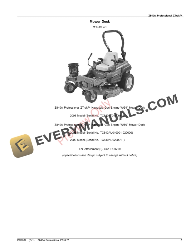 John Deere Z840A Professional ZTrak Parts Catalog PC9682 21NOV23-5