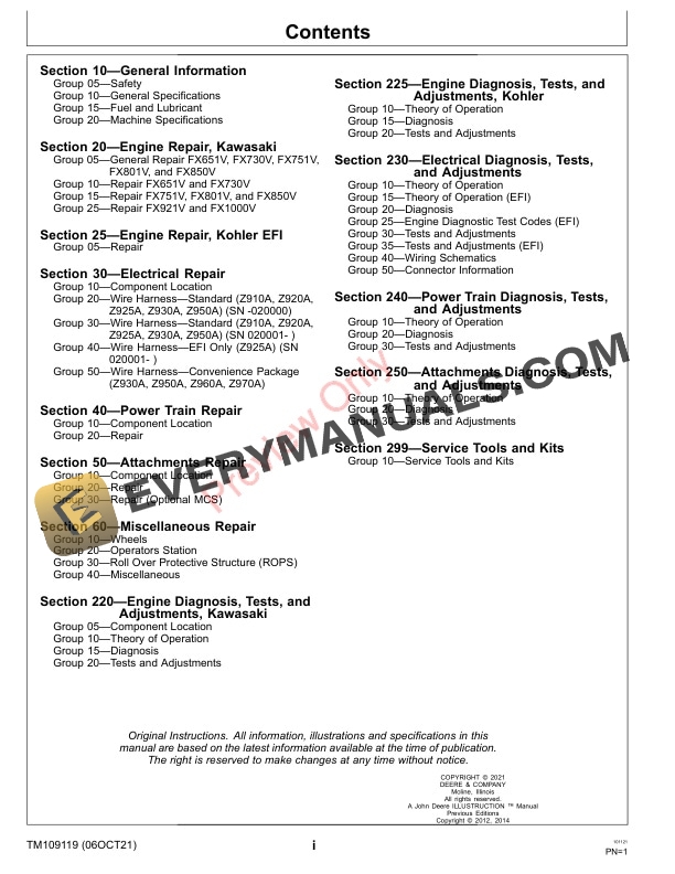 John Deere Z910A Z920A Z925A Z925A EFI Z930A Z950A Z960A and Z970A ZTrak Mower Technical Manual TM109119 06OCT21 3