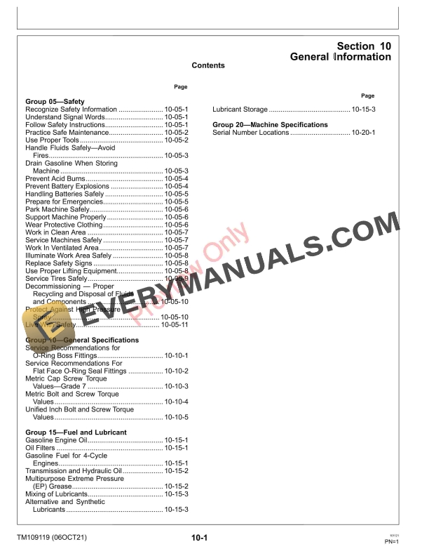 John Deere Z910A Z920A Z925A Z925A EFI Z930A Z950A Z960A and Z970A ZTrak Mower Technical Manual TM109119 06OCT21 5
