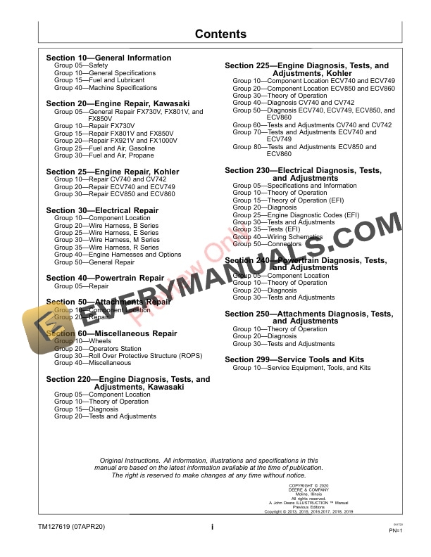 John Deere Z915B Z915E Z920M Z925M EFI Z930M Z930M EFI Z945M EFI Z950M Z955M EFI Z955R EFI Z960M Z920R Z930R Z950R Z960R Z970R ZTrak Pro Series Mowers 010001 Technical Manual TM127619 07APR20 3