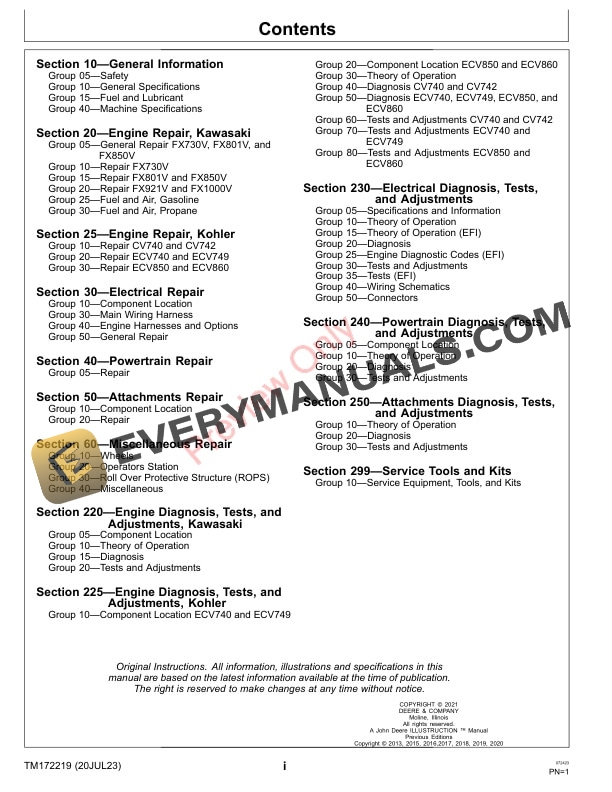 John Deere Z915E, Z920M, Z925M EFI, Z930M, Z930M EFI, Z945M EFI, Z950M, Z955M EFI, Z955R EFI, Z960M, Z920R, Z930R, Z950R, Z960R, Z970R ZTrak Pro Series Mowers (010001 Technical Manual TM172219 20JUL23 5 John Deere Z915E Z920M Z925M EFI Z930M Z930M EFI Z945M EFI Z950M Z955M EFI Z955R EFI Z960M Z920R Z930R Z950R Z960R Z970R ZTrak Pro Series Mowers 010001 Technical Manual TM172219 20JUL23 3