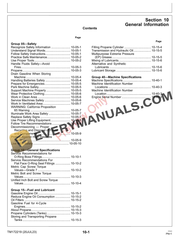 John Deere Z915E, Z920M, Z925M EFI, Z930M, Z930M EFI, Z945M EFI, Z950M, Z955M EFI, Z955R EFI, Z960M, Z920R, Z930R, Z950R, Z960R, Z970R ZTrak Pro Series Mowers (010001 Technical Manual TM172219 20JUL23 7 John Deere Z915E Z920M Z925M EFI Z930M Z930M EFI Z945M EFI Z950M Z955M EFI Z955R EFI Z960M Z920R Z930R Z950R Z960R Z970R ZTrak Pro Series Mowers 010001 Technical Manual TM172219 20JUL23 5