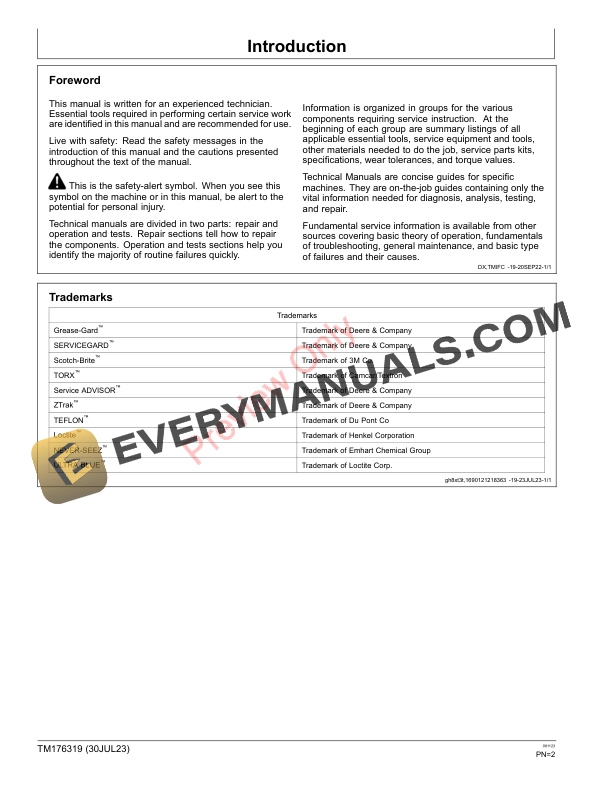 John Deere Z915E, Z920M, Z925M EFI, Z930M, Z930M EFI, Z945M EFI, Z950M, Z955M EFI, Z955R EFI, Z960M, Z920R, Z930R, Z950R, Z960R, Z970R ZTrak Pro Series Mowers (120001 Technical Manual TM176319 30JUL23 4 John Deere Z915E Z920M Z925M EFI Z930M Z930M EFI Z945M EFI Z950M Z955M EFI Z955R EFI Z960M Z920R Z930R Z950R Z960R Z970R ZTrak Pro Series Mowers 120001 Technical Manual TM176319 30JUL23 2