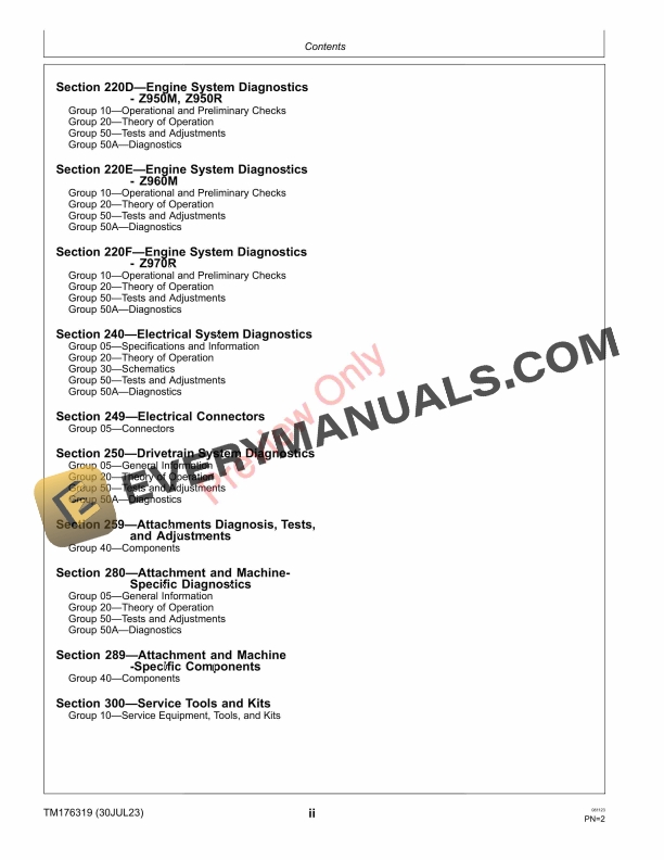 John Deere Z915E, Z920M, Z925M EFI, Z930M, Z930M EFI, Z945M EFI, Z950M, Z955M EFI, Z955R EFI, Z960M, Z920R, Z930R, Z950R, Z960R, Z970R ZTrak Pro Series Mowers (120001 Technical Manual TM176319 30JUL23 6 John Deere Z915E Z920M Z925M EFI Z930M Z930M EFI Z945M EFI Z950M Z955M EFI Z955R EFI Z960M Z920R Z930R Z950R Z960R Z970R ZTrak Pro Series Mowers 120001 Technical Manual TM176319 30JUL23 4