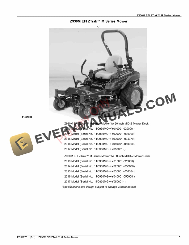 John Deere Z930M EFI ZTrak M Series Mower Parts Catalog PC11778 06OCT23 5