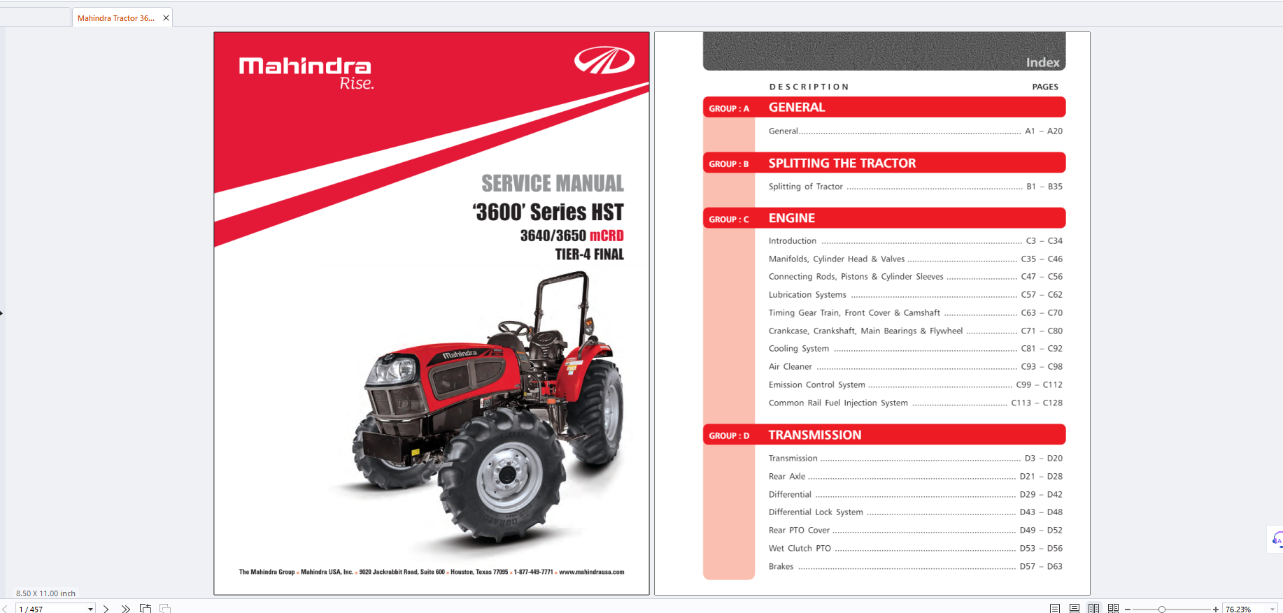 Mahindra Tractor 3640 3650 HST mCRD Service Manual 2 1