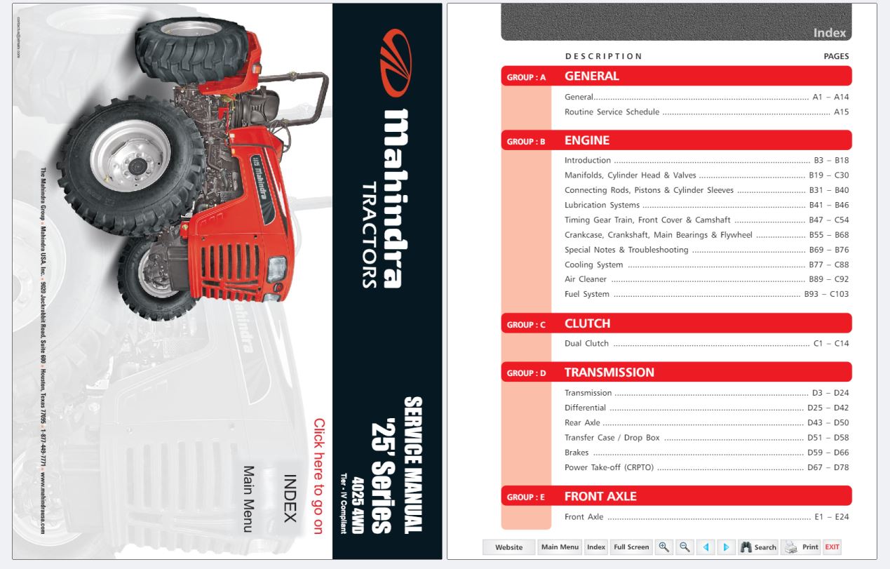 Mahindra Tractor 4025 4WD Service Manual PDF