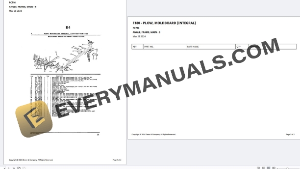 John Deere Eight-Bottom F180 Moldboard Integral Plow Parts Catalog PC716 01DEC60 PDF 4 John Deere Eight-Bottom F180 Moldboard Integral Plow Parts Catalog PC716 01DEC60 PDF - Image 2