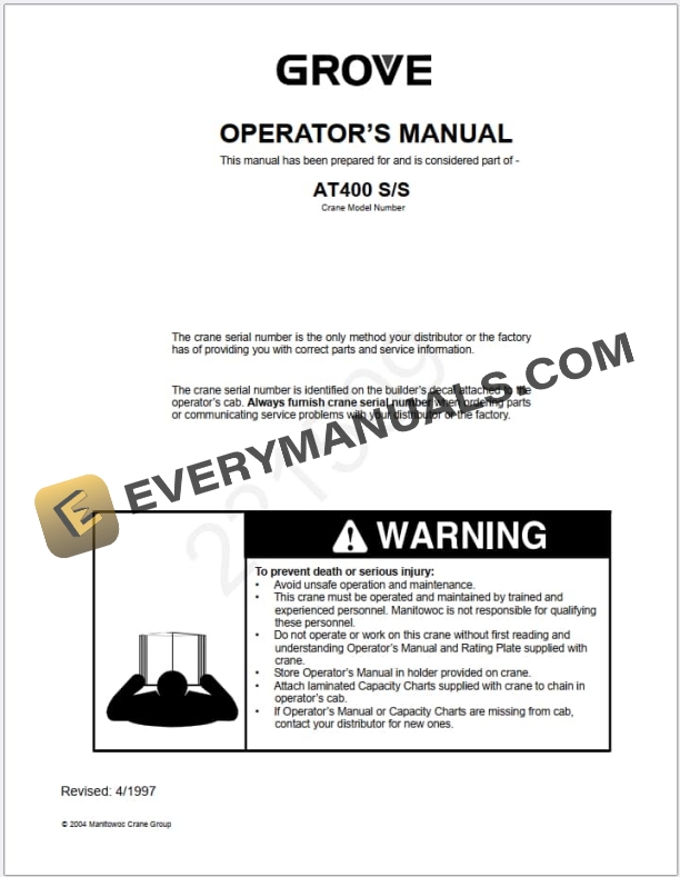Grove AT400 Crane Schematic, Operators, Parts and Service Manual 5 Grove AT400 Crane Schematic, Operators, Parts and Service Manual - Image 3