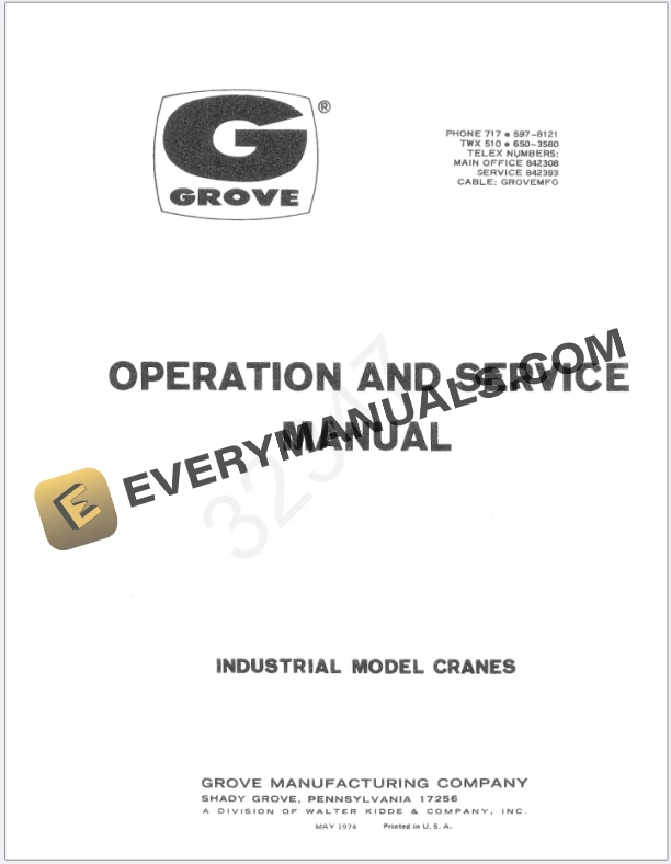 Grove Industrial IND68 Crane Schematic, Parts, Operator Service Manual