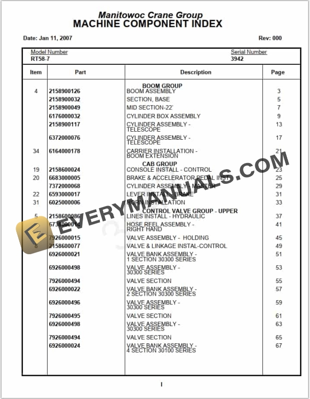 Grove RT58-7 Crane Schematic, Parts, Operators Maintenance Manual 5 Grove RT58-7 Crane Schematic, Parts, Operators Maintenance Manual - Image 3