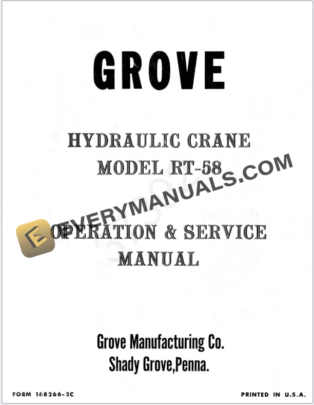 Grove RT58A Crane Schematic, Operator, Parts and Service Manual