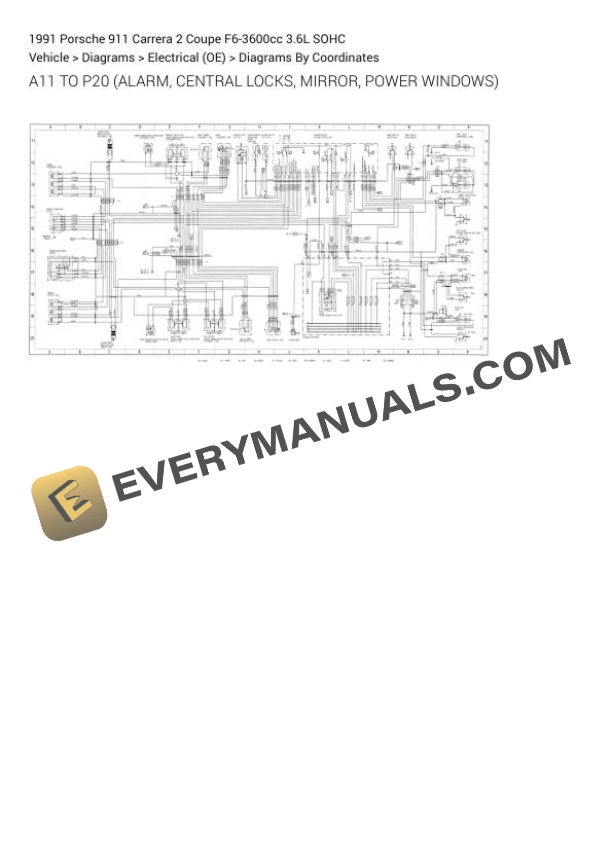Porsche 911 Carrera 2 Coupe 1991 Electrical Diagrams F6-3600cc 3.6L SOHC 4 Porsche 911 Carrera 2 Coupe 1991 Electrical Diagrams F6-3600cc 3.6L SOHC - Image 2