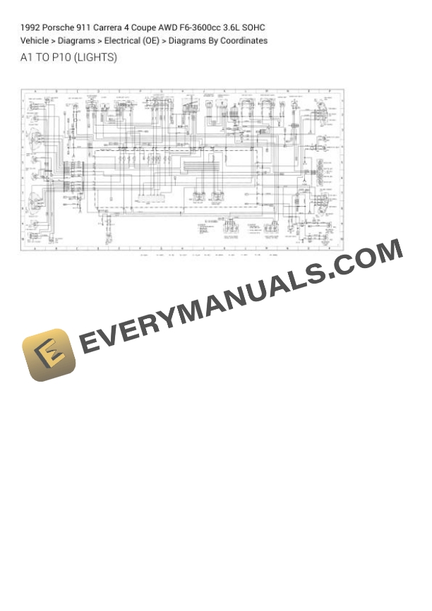 Porsche 911 Carrera 4 Coupe AWD 1992 Electrical Diagrams F6-3600cc 3.6L SOHC
