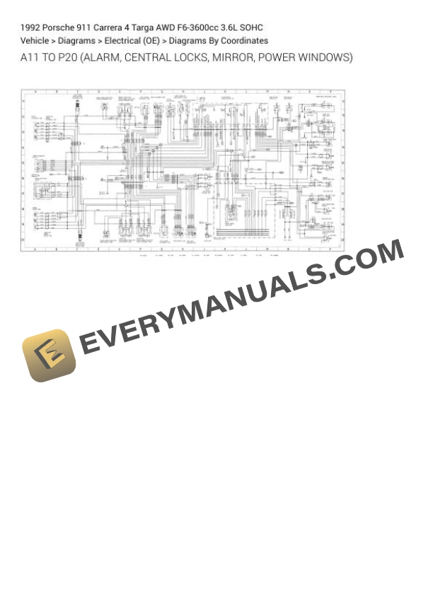 Porsche 911 Carrera 4 Targa AWD 1992 Electrical Diagrams F6-3600cc 3.6L SOHC 4 Porsche 911 Carrera 4 Targa AWD 1992 Electrical Diagrams F6-3600cc 3.6L SOHC - Image 2