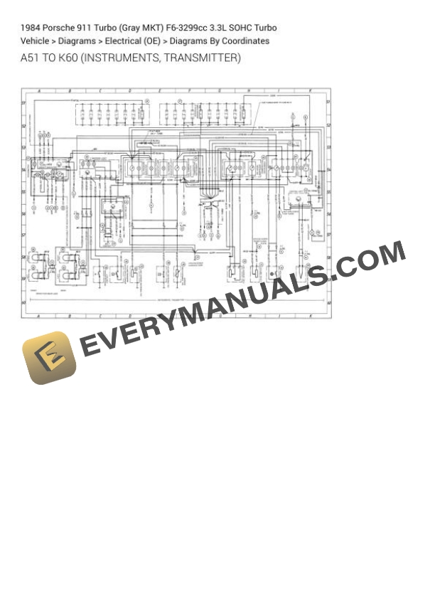 Porsche 911 Turbo (Gray MKT) 1984 Electrical Diagrams F6-3299cc 3.3L SOHC Turbo