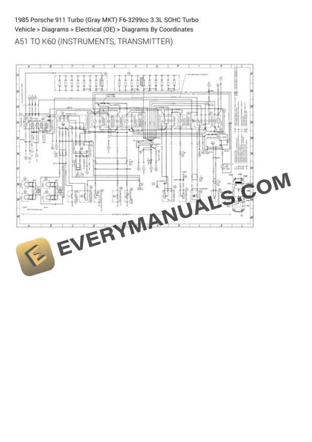 Porsche 911 Turbo (Gray MKT) 1985 Electrical Diagrams F6-3299cc 3.3L SOHC Turbo