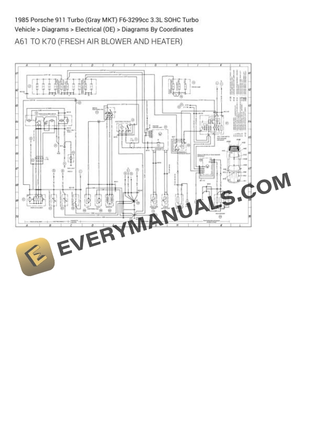 Porsche 911 Turbo (Gray MKT) 1985 Electrical Diagrams F6-3299cc 3.3L SOHC Turbo 4 Porsche 911 Turbo (Gray MKT) 1985 Electrical Diagrams F6-3299cc 3.3L SOHC Turbo - Image 2