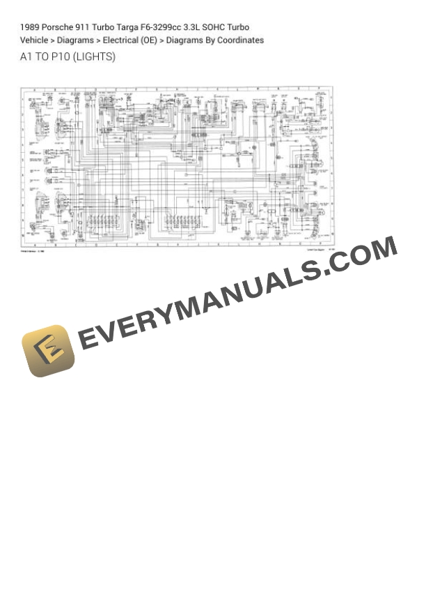 Porsche 911 Turbo Targa 1989 Electrical Diagrams F6-3299cc 3.3L SOHC Turbo