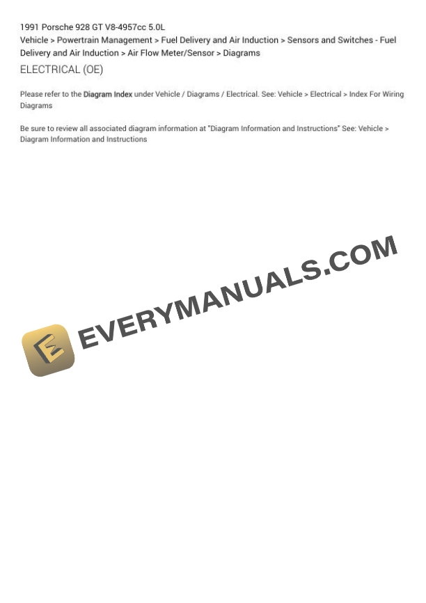 Porsche 928 GT 1991 Electrical Diagrams V8-4957cc 5.0L