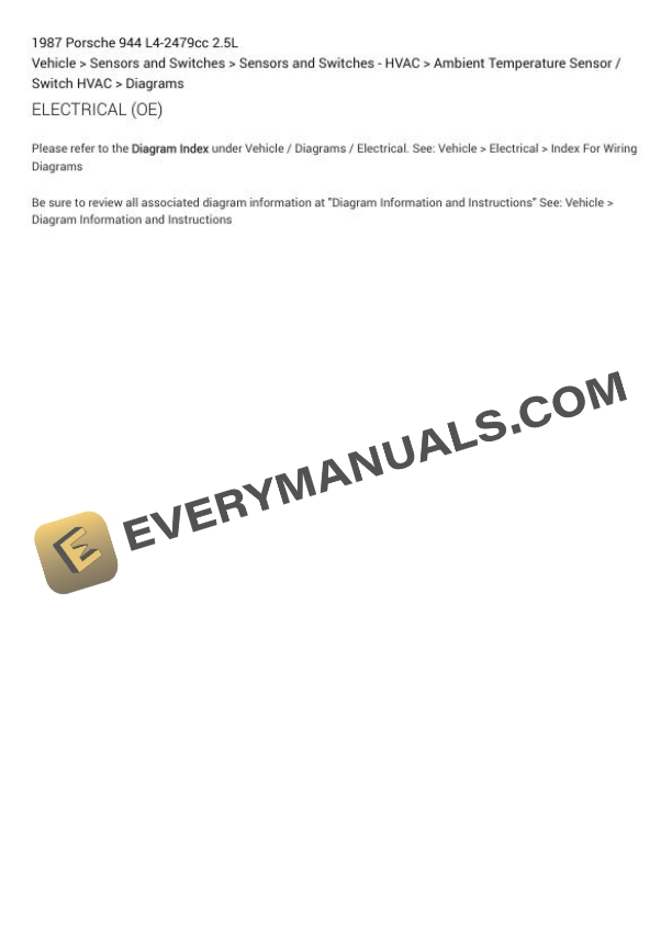 Porsche 944 1987 Electrical Diagrams L4-2479cc 2.5L 4 Porsche 944 1987 Electrical Diagrams L4-2479cc 2.5L - Image 2