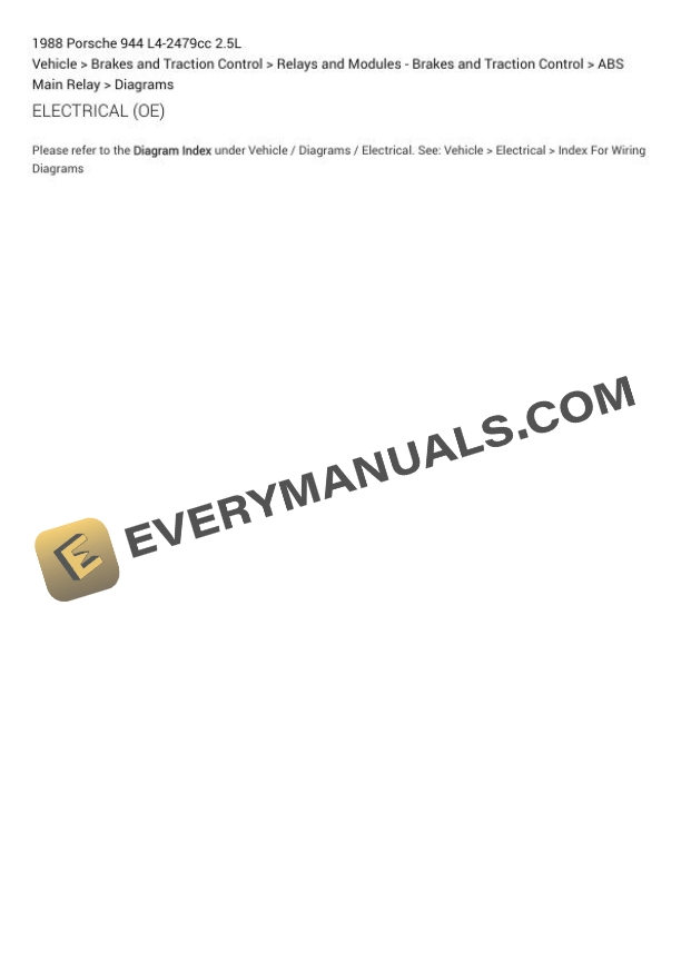 Porsche 944 1988 Electrical Diagrams L4-2479cc 2.5L