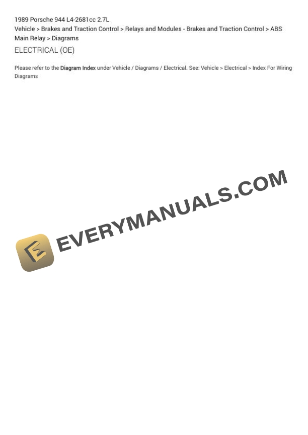 Porsche 944 1989 Electrical Diagrams L4-2681cc 2.7L