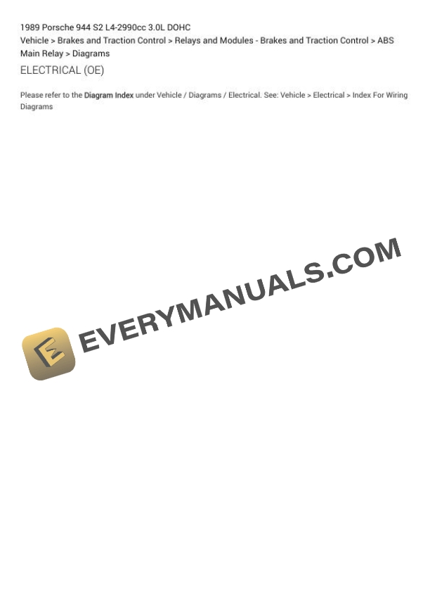 Porsche 944 S2 1989 Electrical Diagrams L4-2990cc 3.0L DOHC