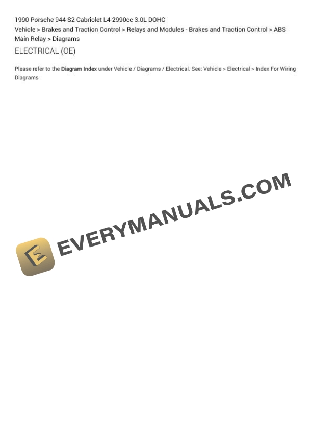 Porsche 944 S2 Cabriolet 1990 Electrical Diagrams L4-2990cc 3.0L DOHC