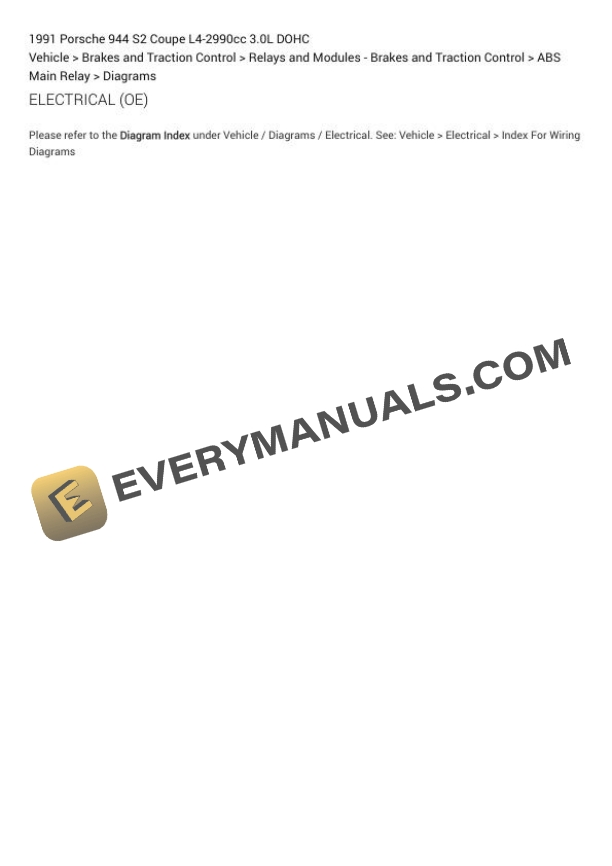 Porsche 944 S2 Coupe 1991 Electrical Diagrams L4 2990cc 3.0L DOHC