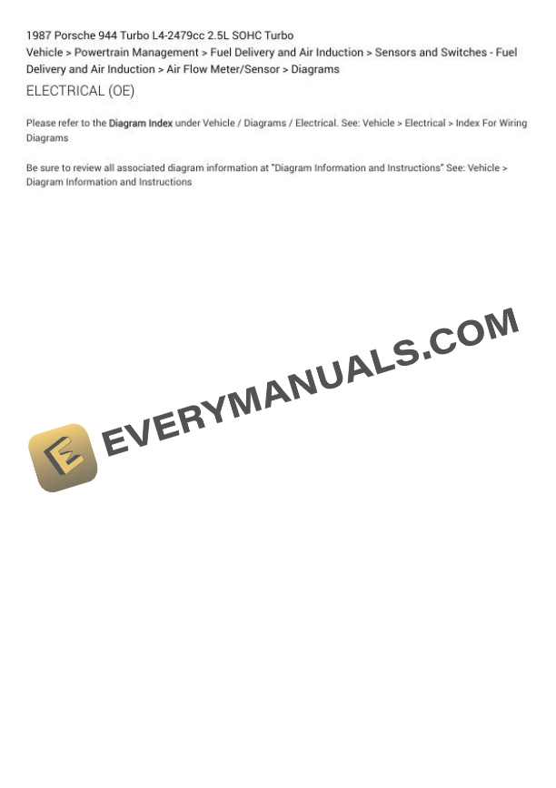 Porsche 944 Turbo 1987 Electrical Diagrams L4 2479cc 2.5L SOHC Turbo
