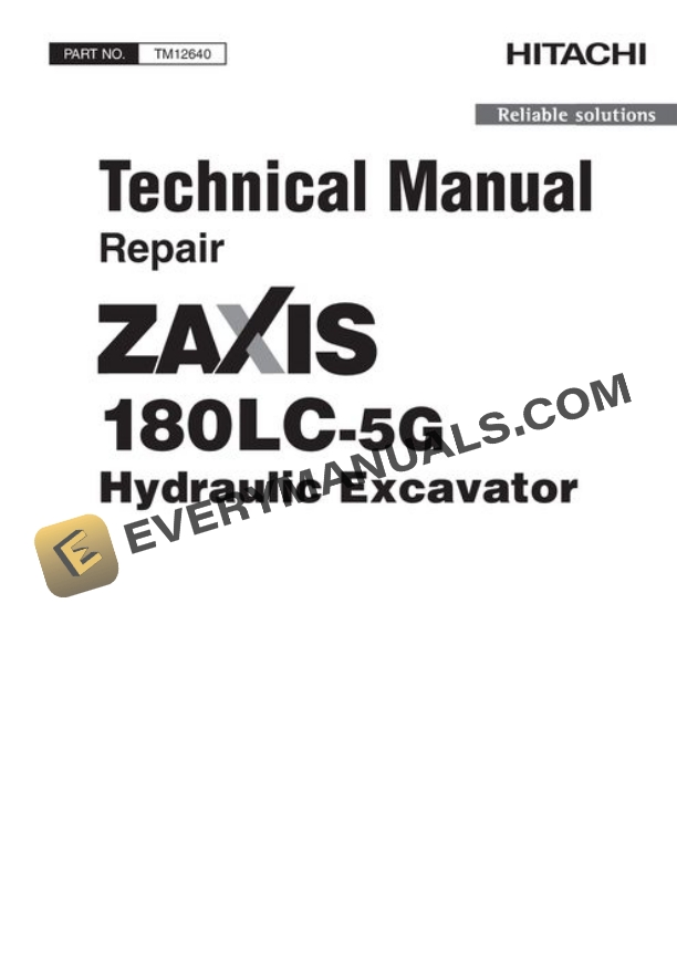 Hitachi ZAXIS180LC-5G Excavator Repair Manual TM12640