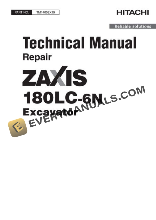 Hitachi ZAXIS180LC-6N Excavator Repair Manual TM14002X19